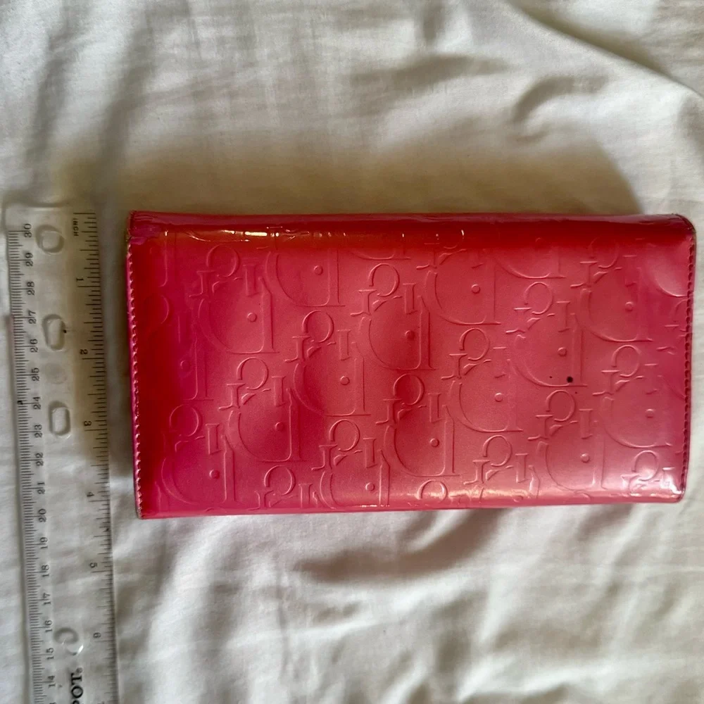 Christian Dior Ultimate Rendez-vous Patent Dior Trotter Fuchsia Authentic Wallet